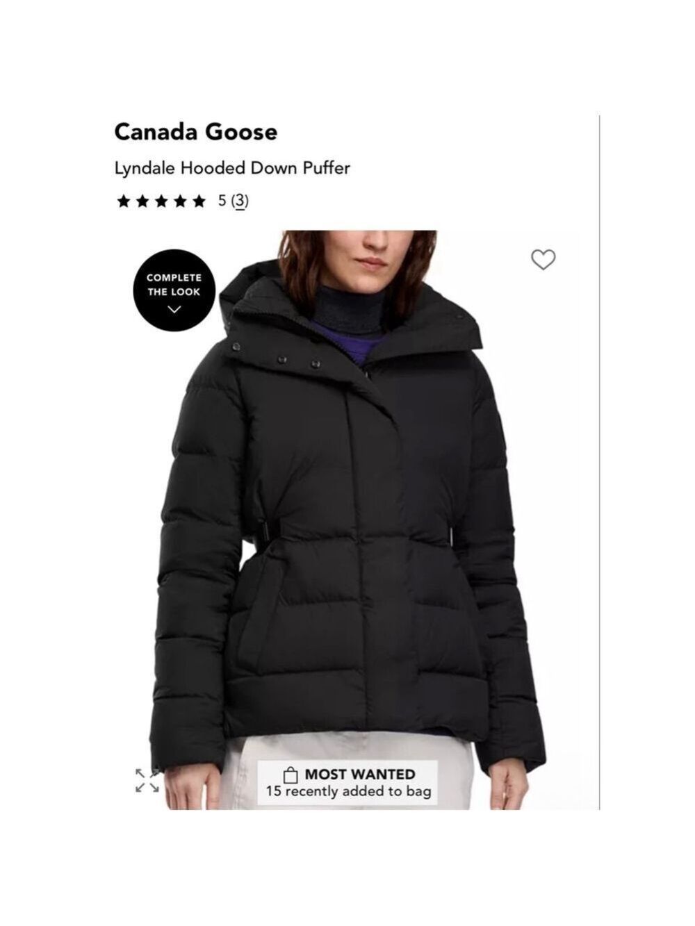 NWT Canada Goose Lyndale Hooded Down Puffer Jacket in Black, Size XL $1225